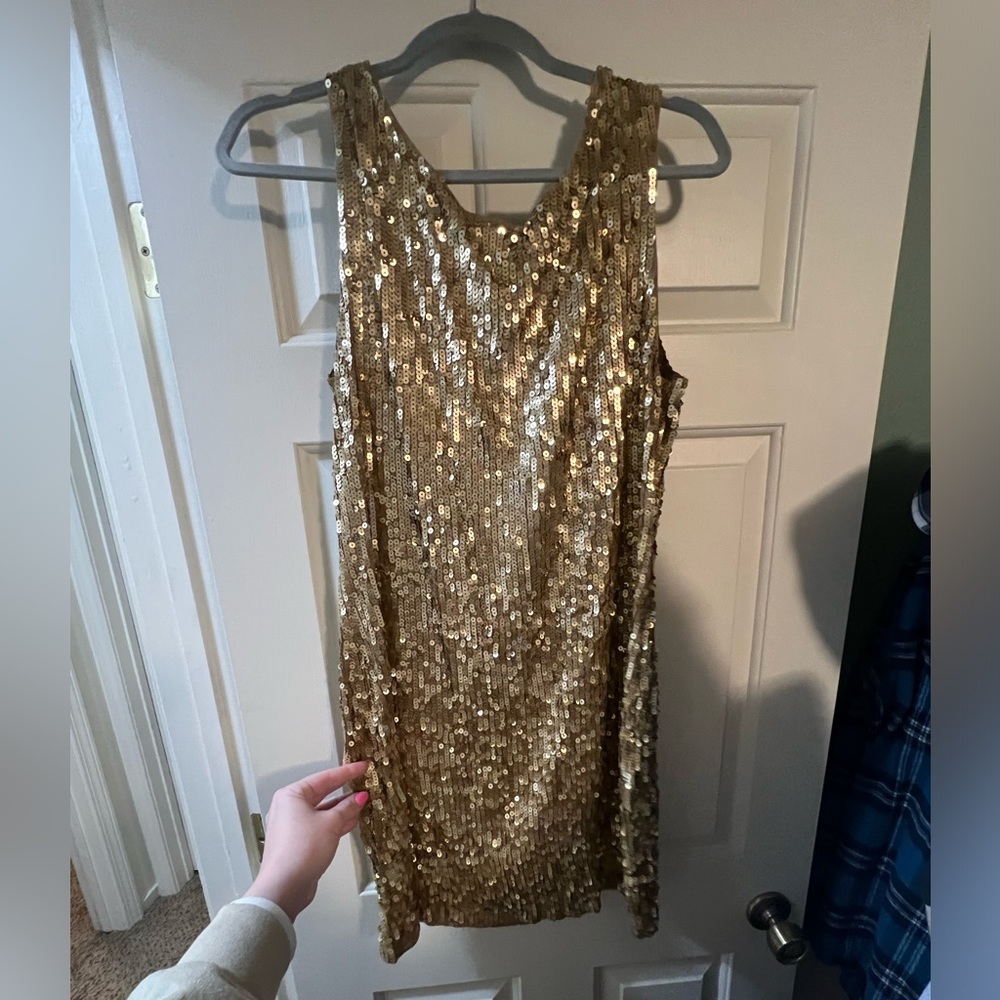 Michael Kors gold sequin mini shift dress